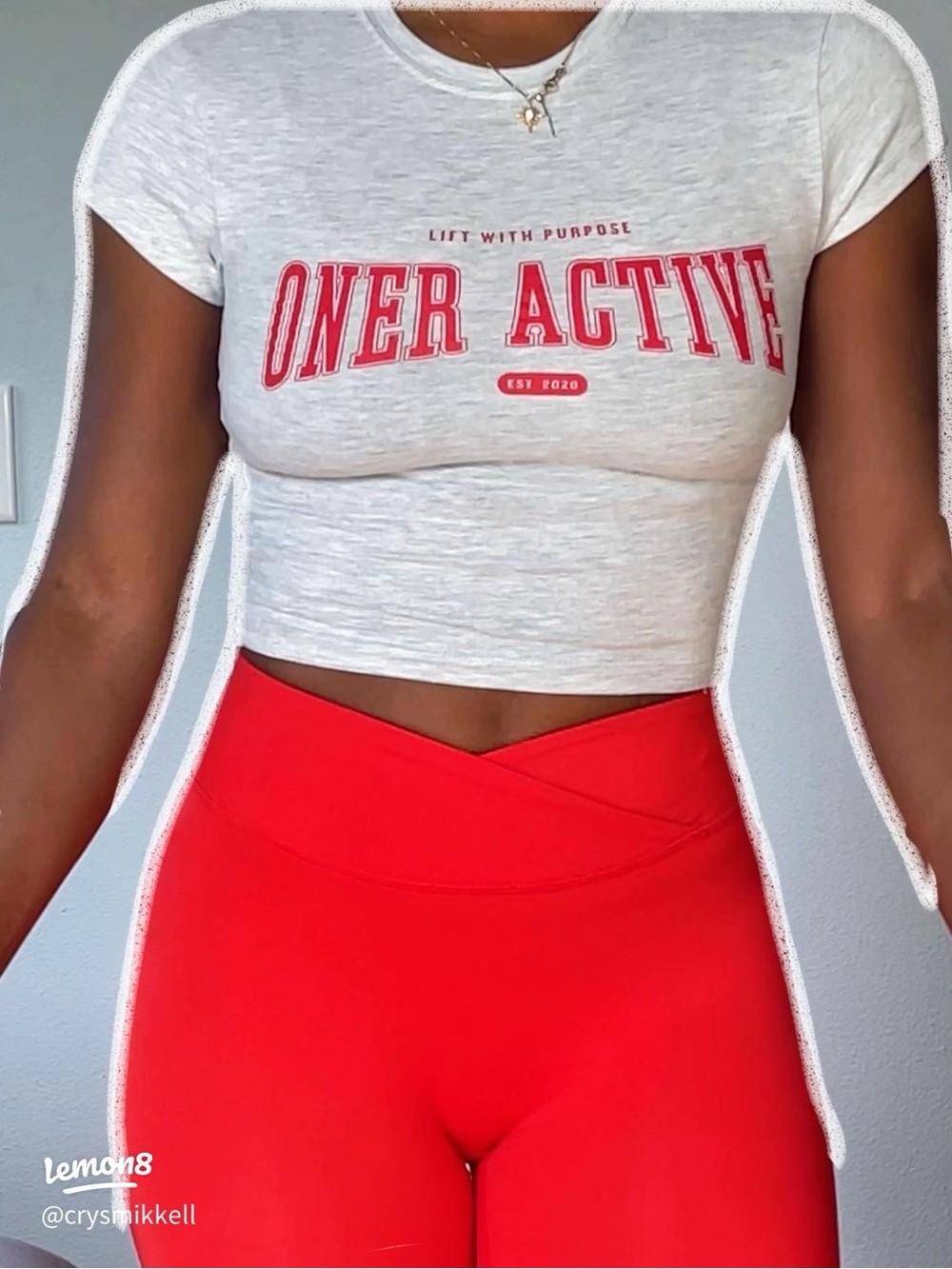 Oner Active White Crop Top with Red Logo